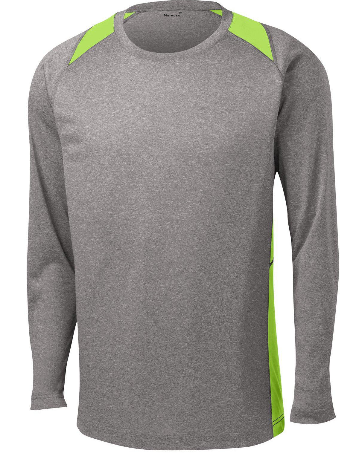 Mafoose Men's Long Sleeve Heather Colorblock Contender Tee Shirt Vintage Heather/ Lime Shock-Front