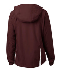 Mafoose Women's Colorblock Hooded Raglan Jacket Maroon/White-Back