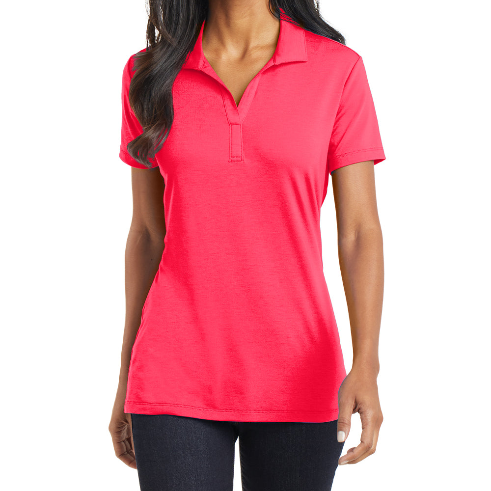 Women's Short Sleeve Cotton Touch Stretch Performance Y-neck Polo Shirt