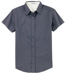 Mafoose Women's Comfortable Short Sleeve Easy Care Shirt Steel Grey/Light Stone-Front