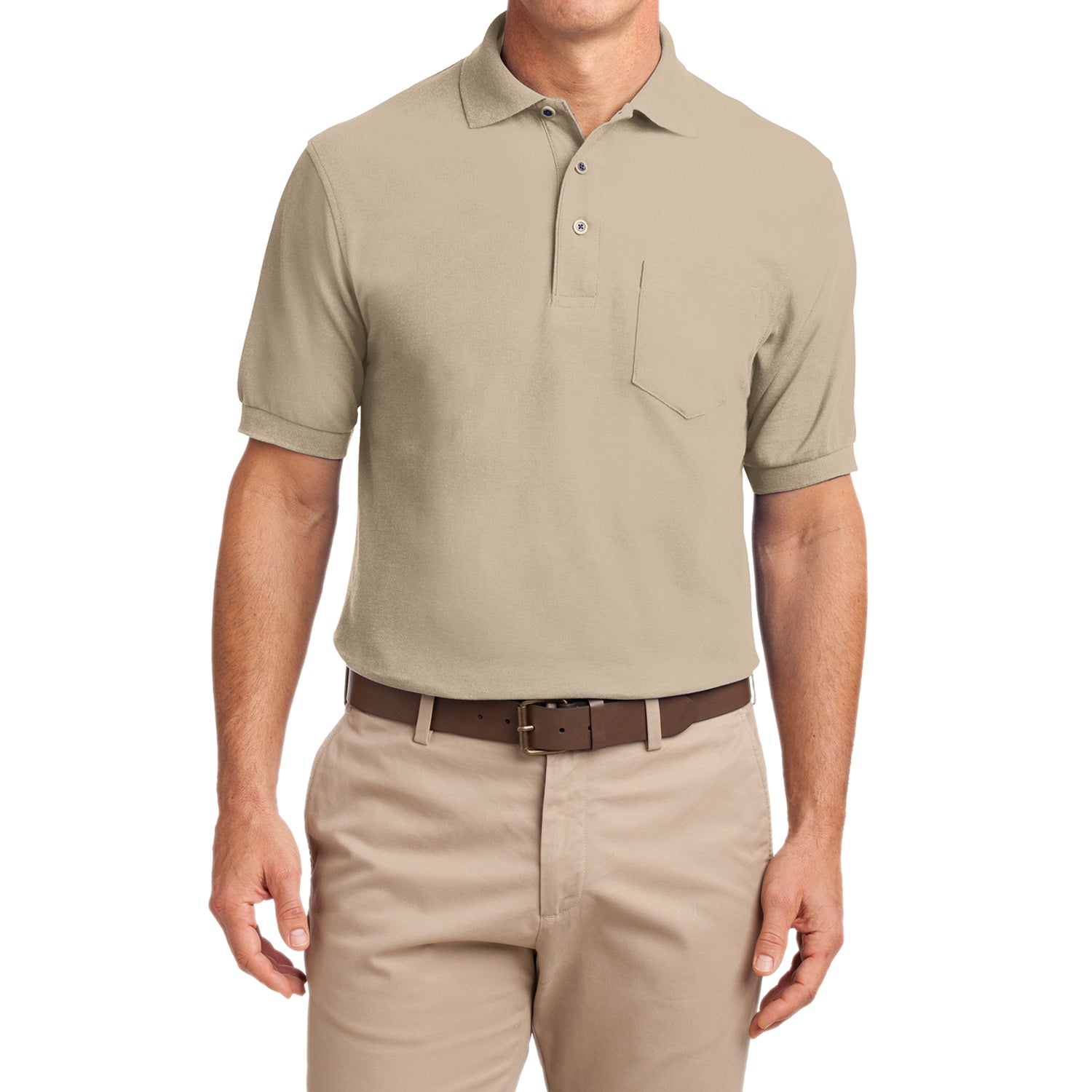 Men's Silk Touch Polo with Pocket Shirt Stone