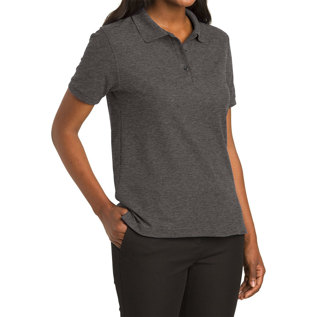 Womens Silk Touch Classic Polo Shirt - Charcoal Heather Grey