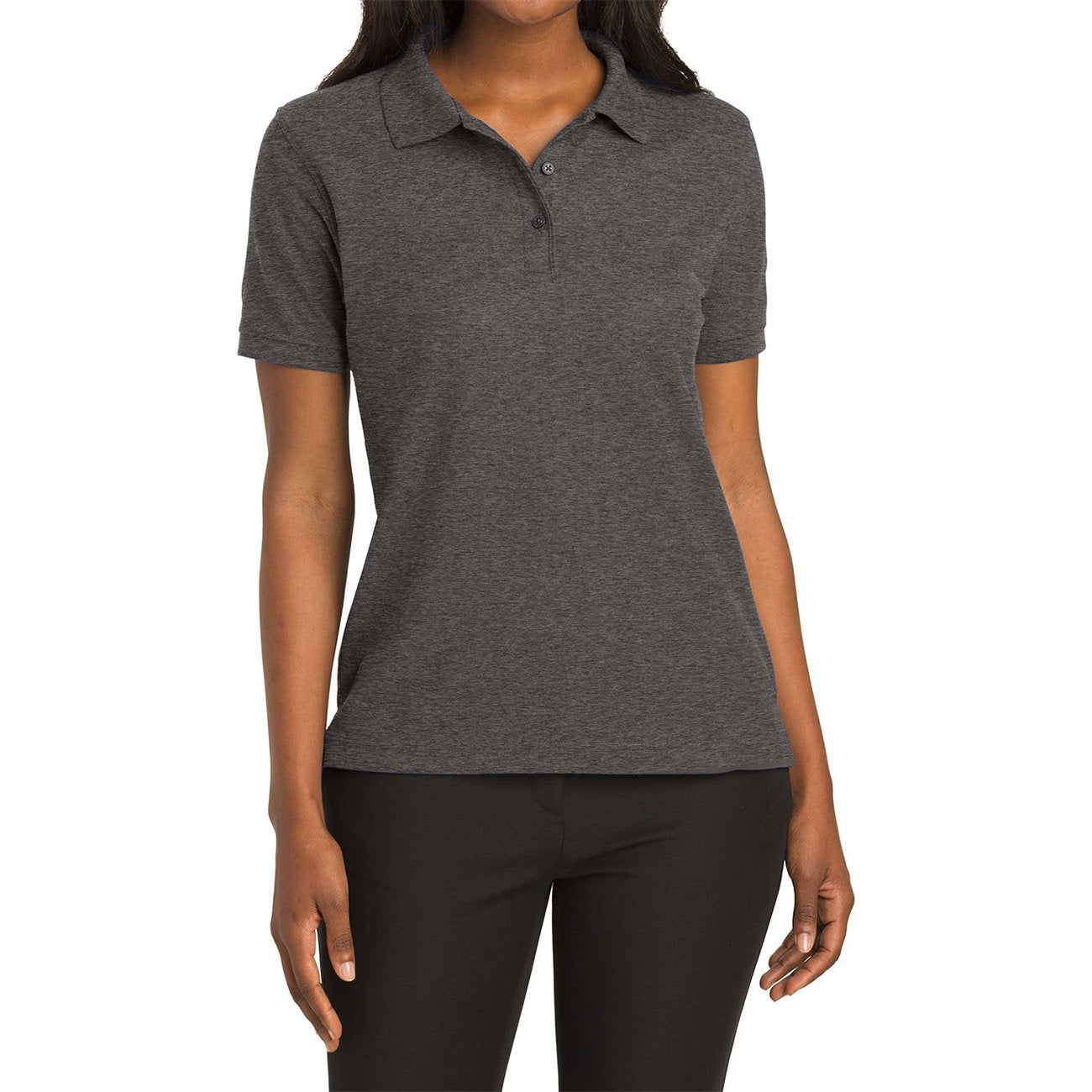 Womens Silk Touch Classic Polo Shirt - Charcoal Heather Grey