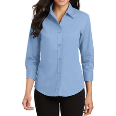 Mafoose Women's 3/4-Sleeve Traditional Easy Care Shirt Light Blue-Front