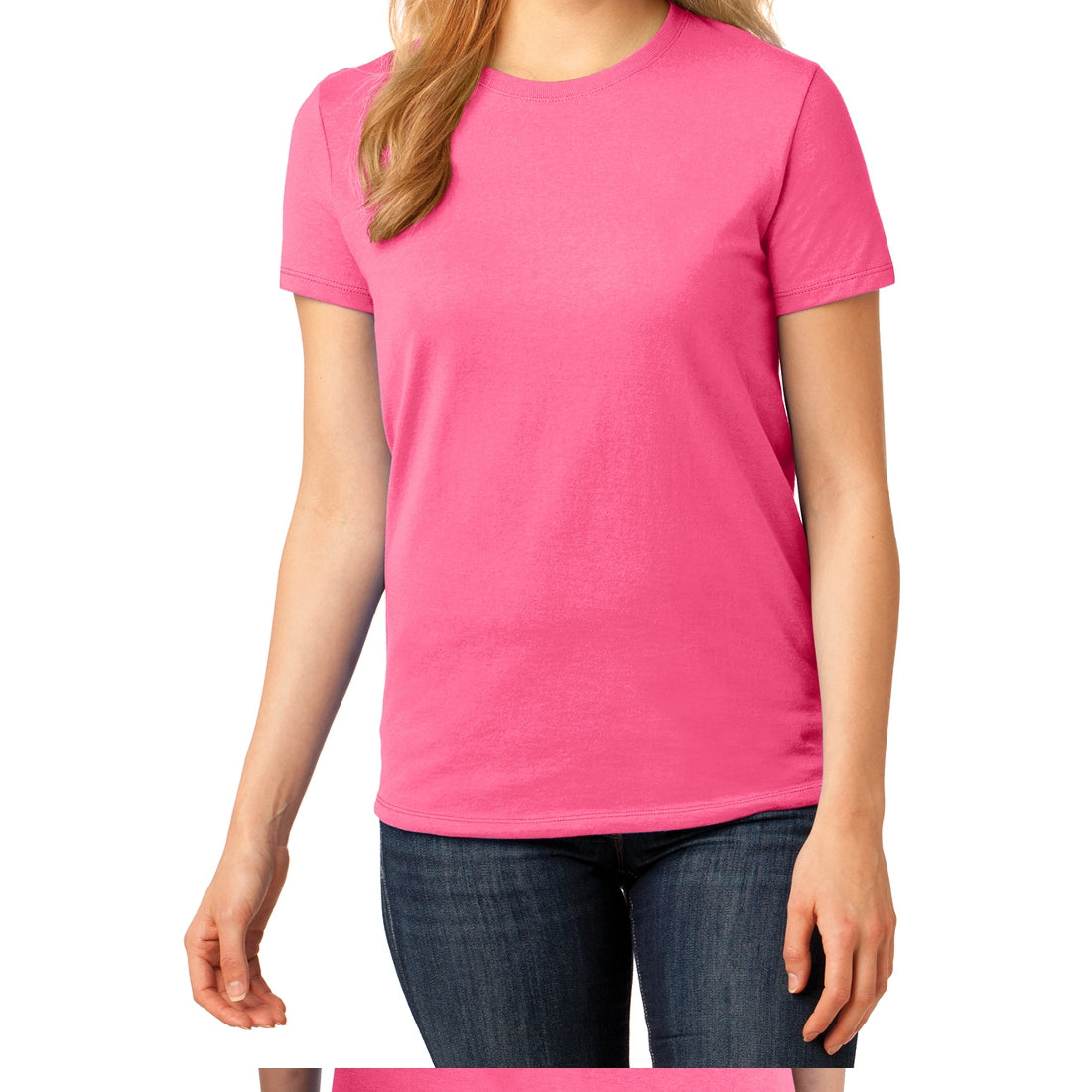 Ladies Core Cotton Tee - Neon Pink