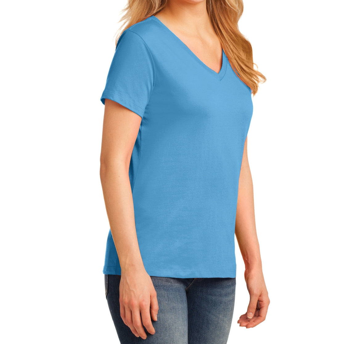 Women's Core Cotton V-Neck Tee Aquatic Blue - Side
