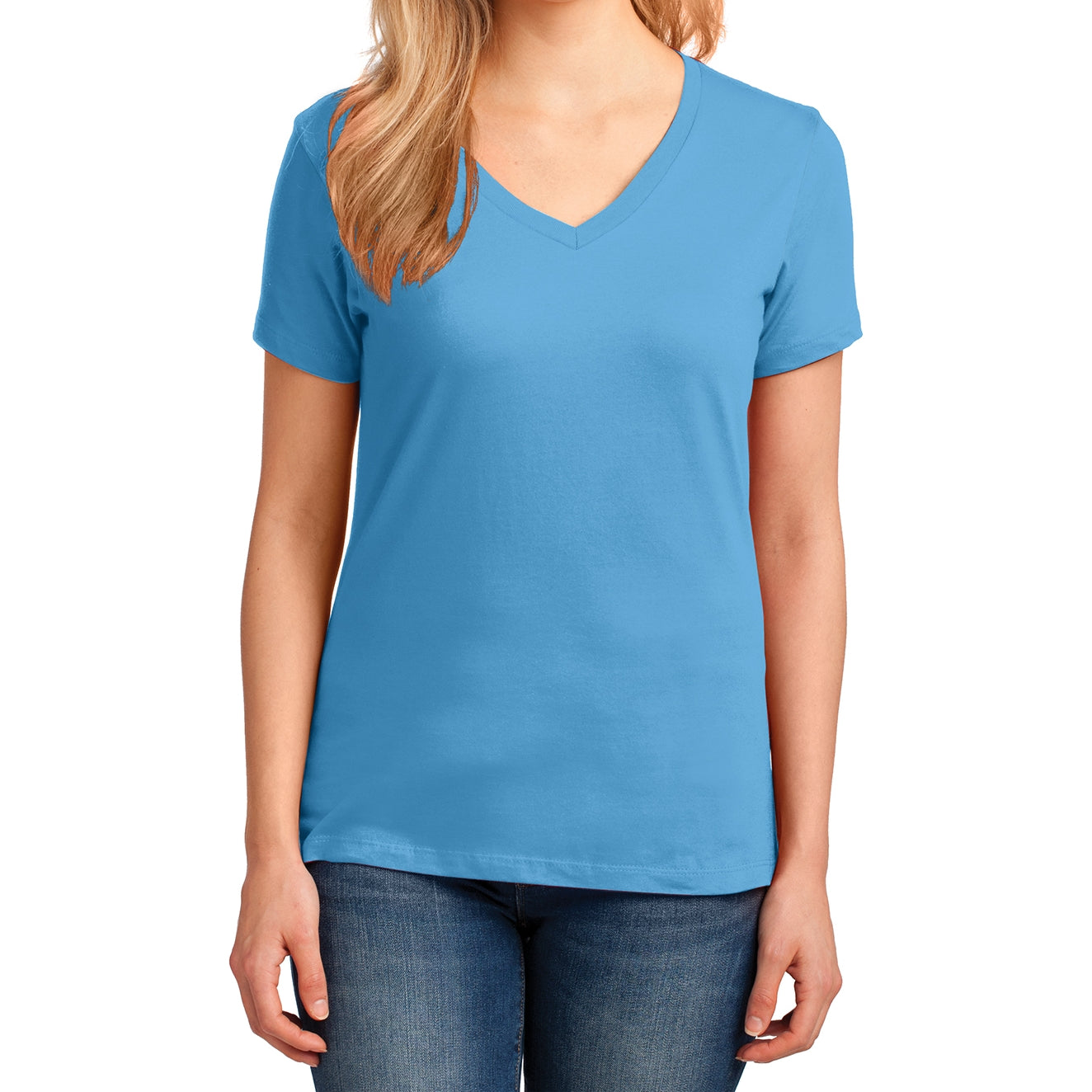 Women's Core Cotton V-Neck Tee Aquatic Blue - Front