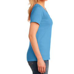 Women's Core Cotton V-Neck Tee Aquatic Blue - Side