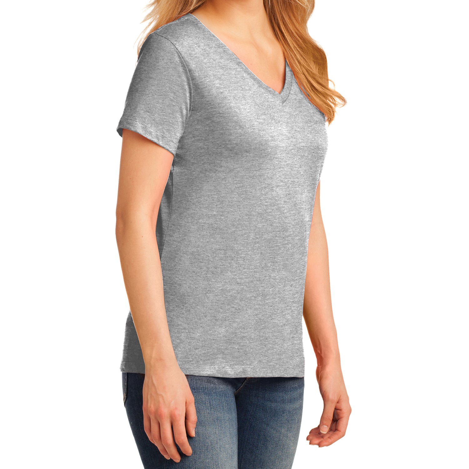 Women's Core Cotton V-Neck Tee Ash - Side