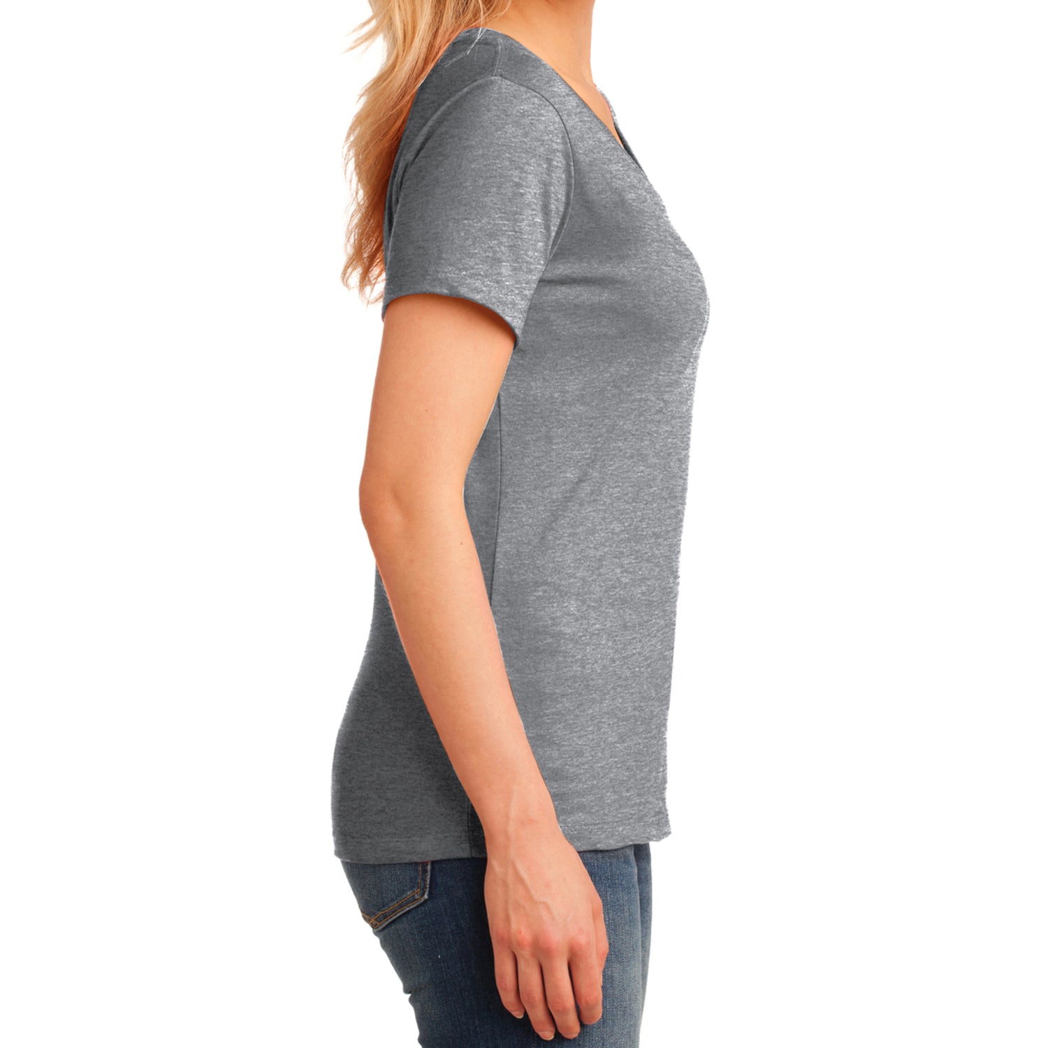 Women's Core Cotton V-Neck Tee Athletic Heather - Side