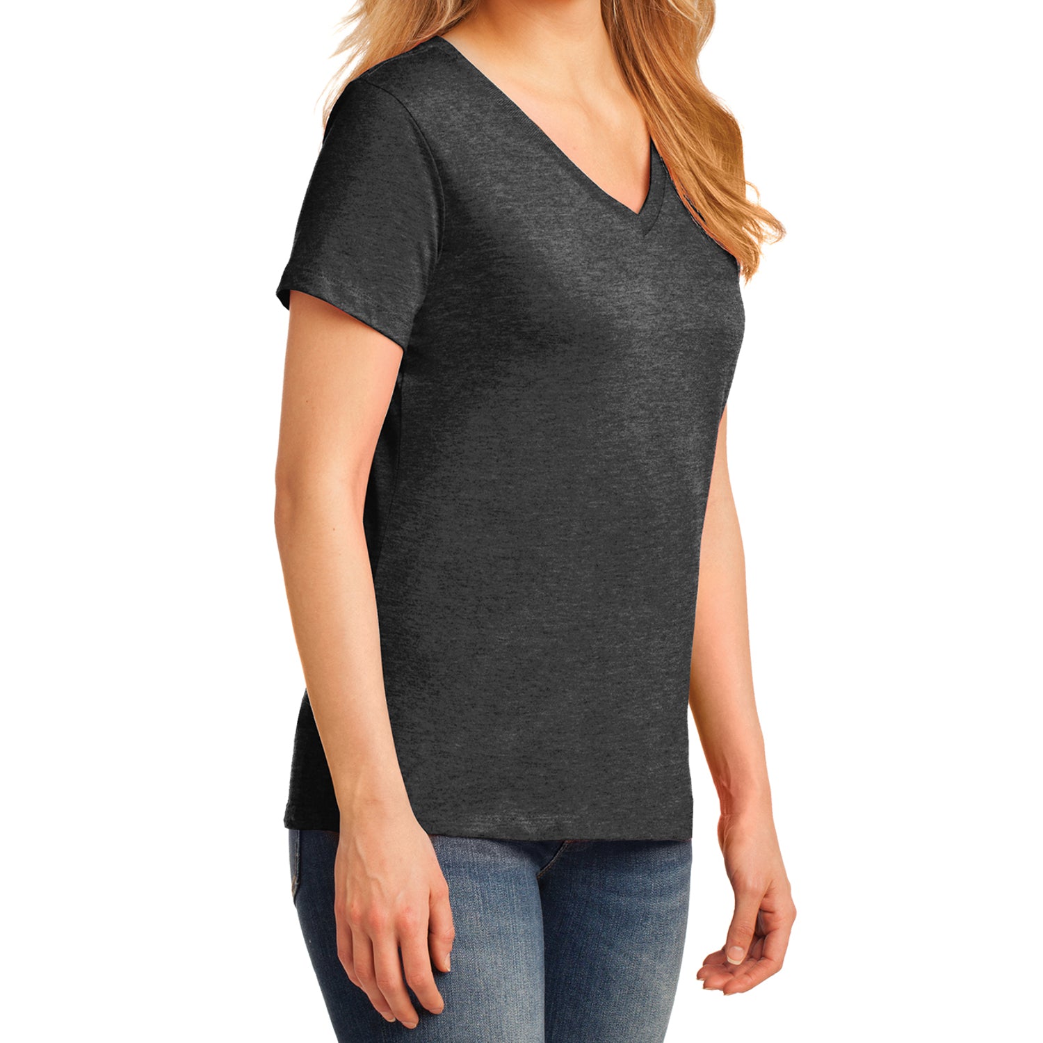 Women's Core Cotton V-Neck Tee Dark Heather Grey - Side