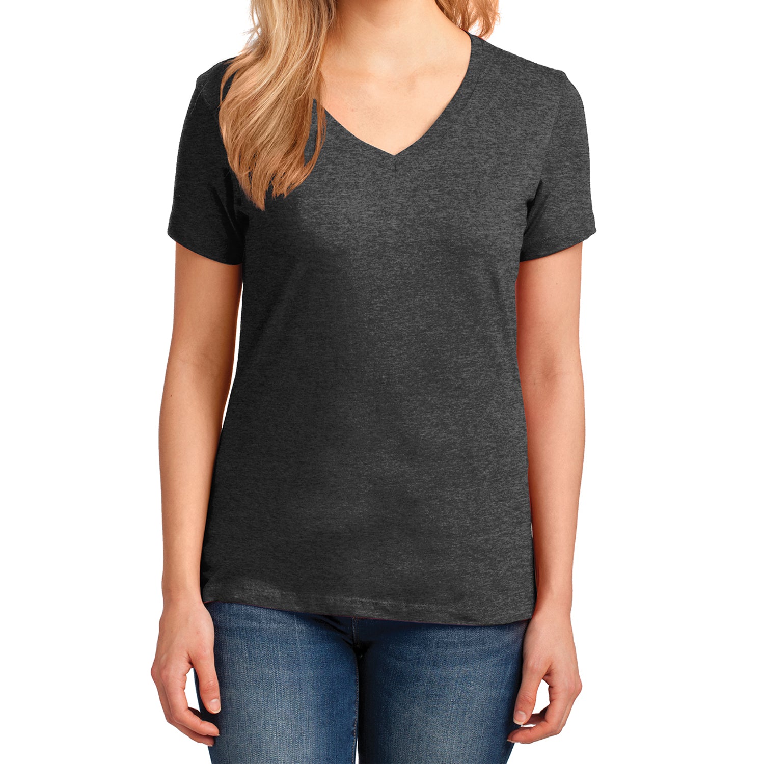 Women's Core Cotton V-Neck Tee Dark Heather Grey - Front