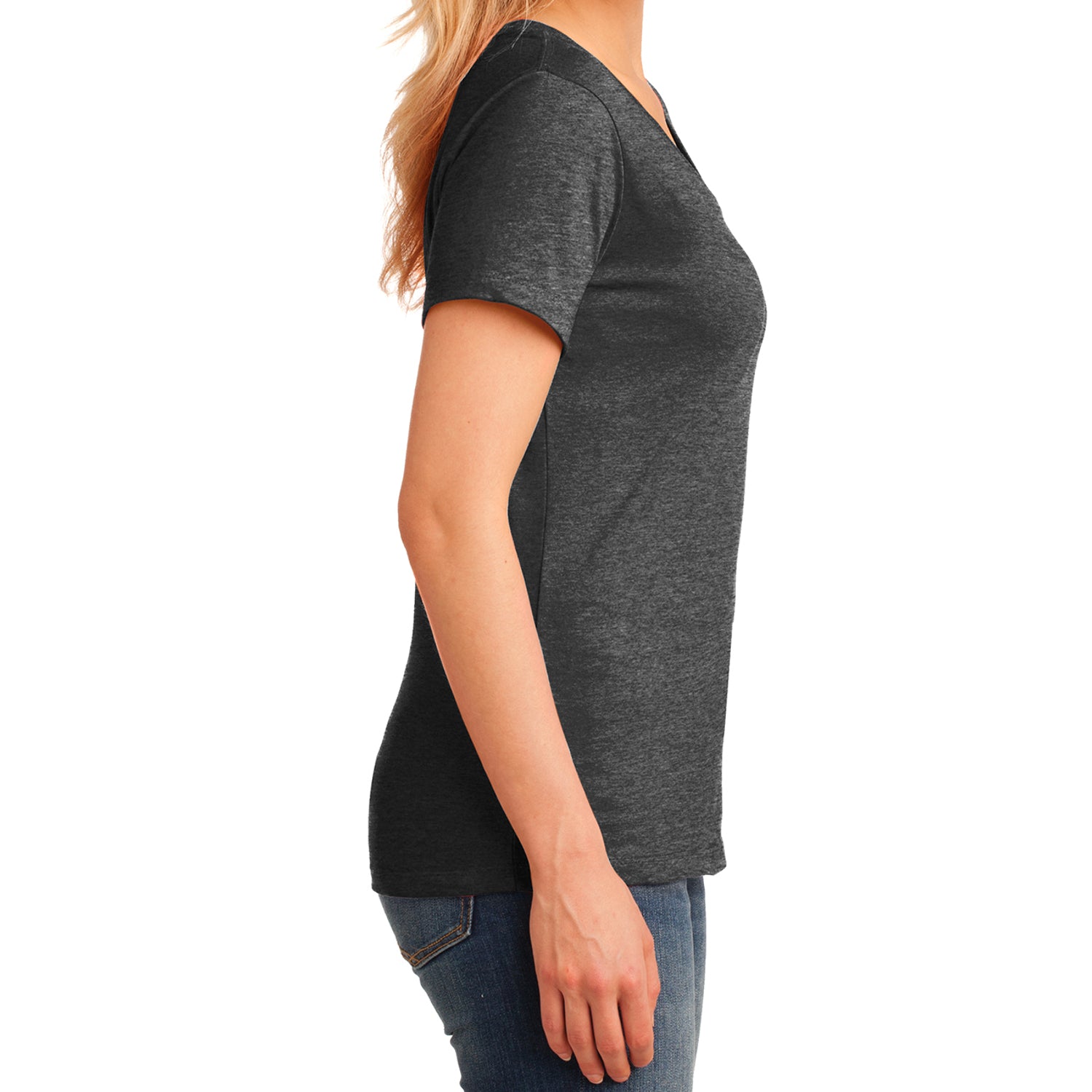 Women's Core Cotton V-Neck Tee Dark Heather Grey - Side