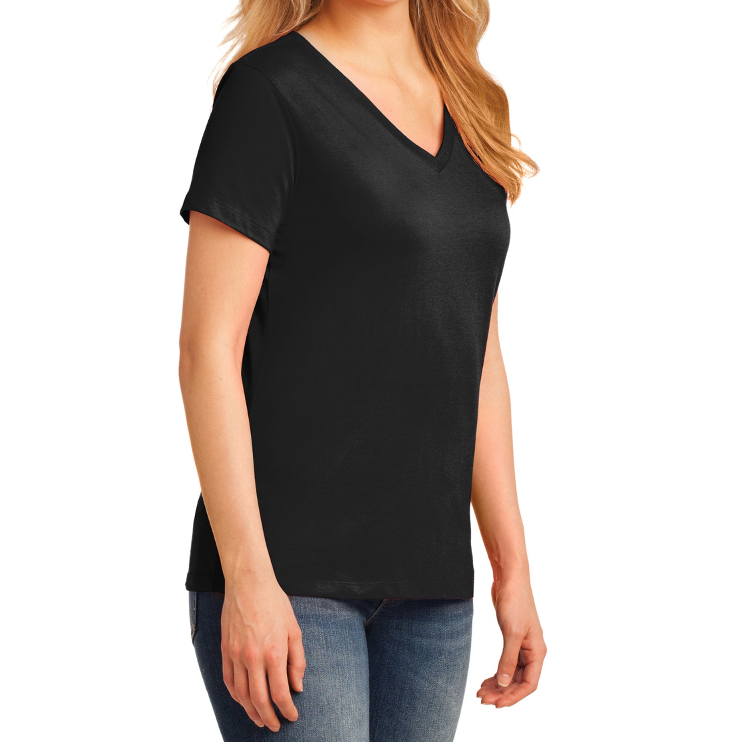 Women's Core Cotton V-Neck Tee Jet Black - Side