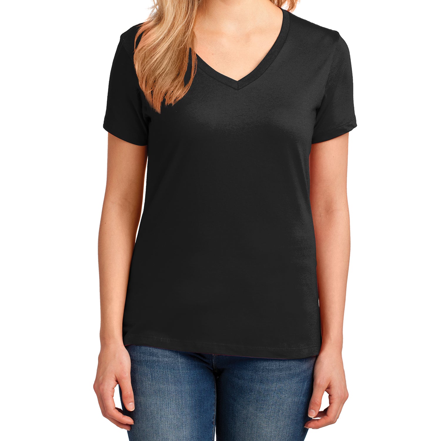 Women's Core Cotton V-Neck Tee Jet Black - Front