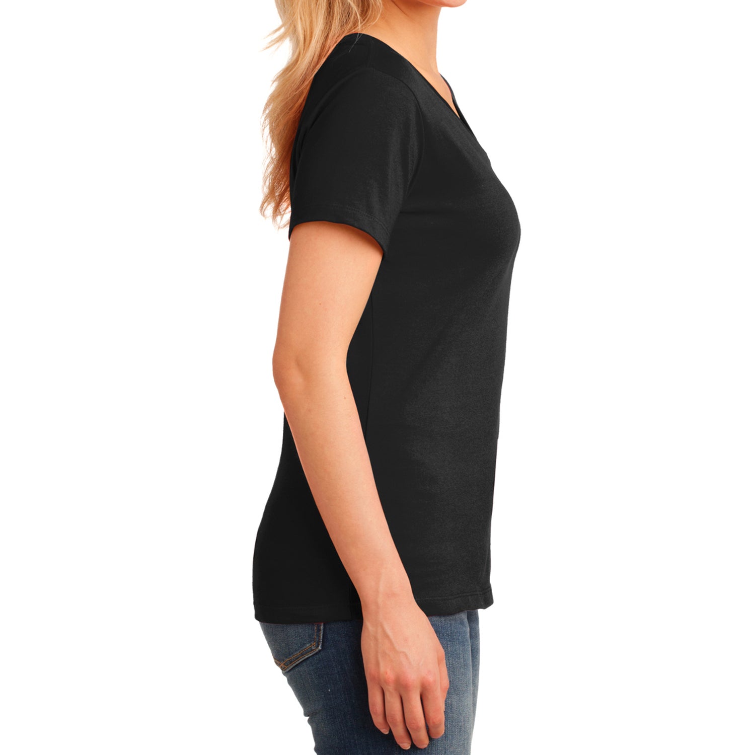 Women's Core Cotton V-Neck Tee Jet Black - Side