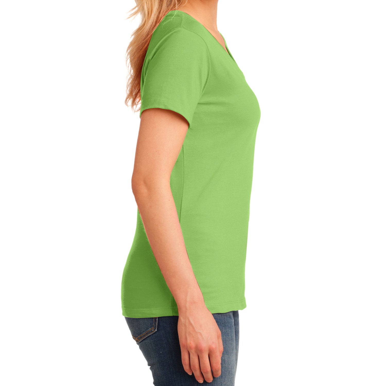 Women's Core Cotton V-Neck Tee Lime - Side