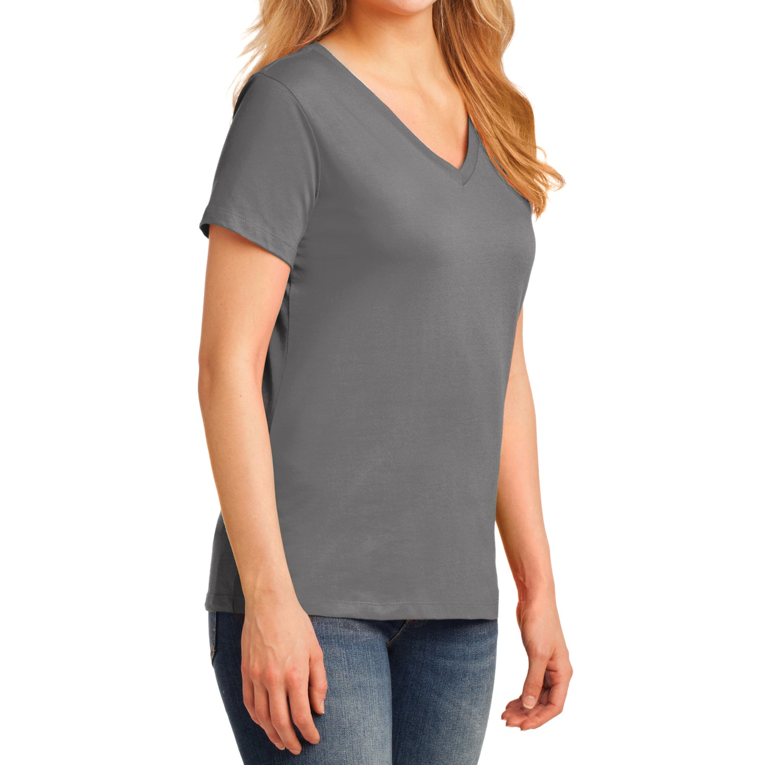 Women's Core Cotton V-Neck Tee Medium Grey - Side