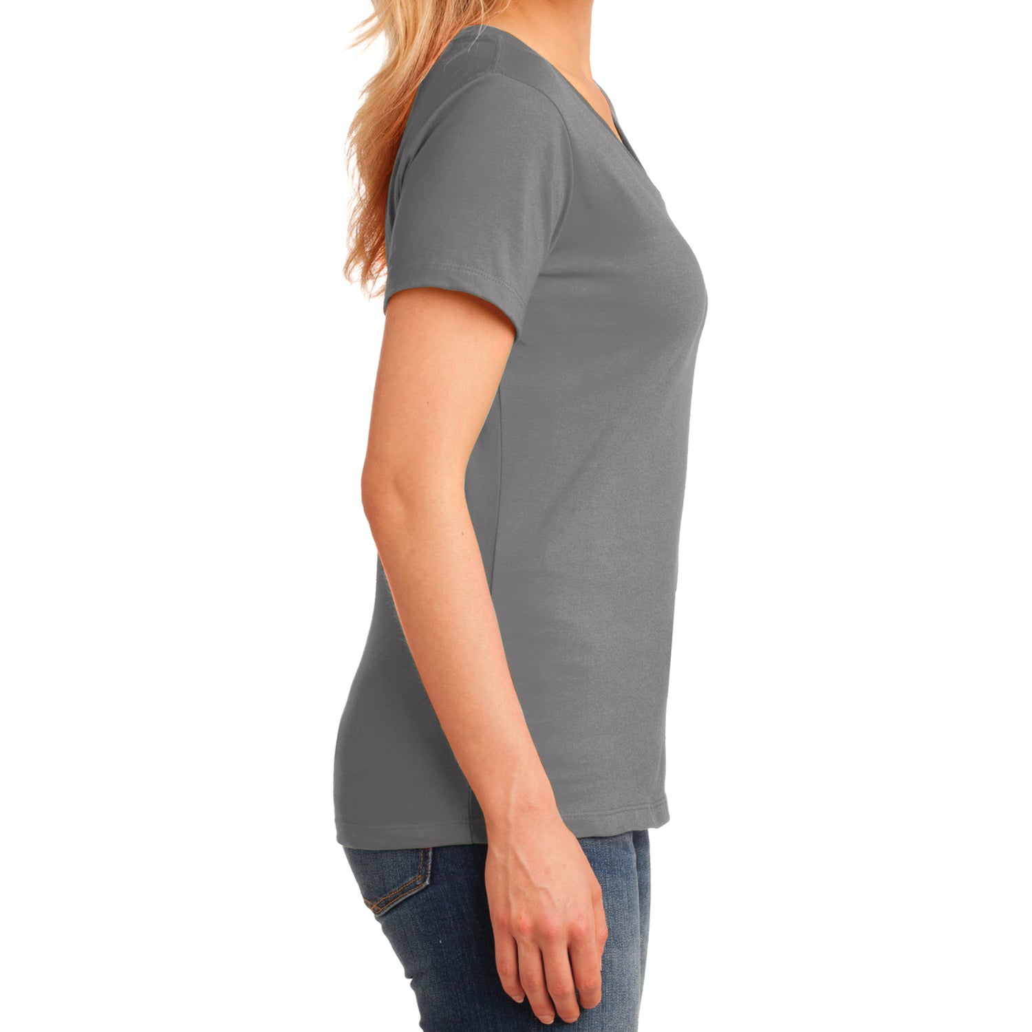 Women's Core Cotton V-Neck Tee Medium Grey - Side