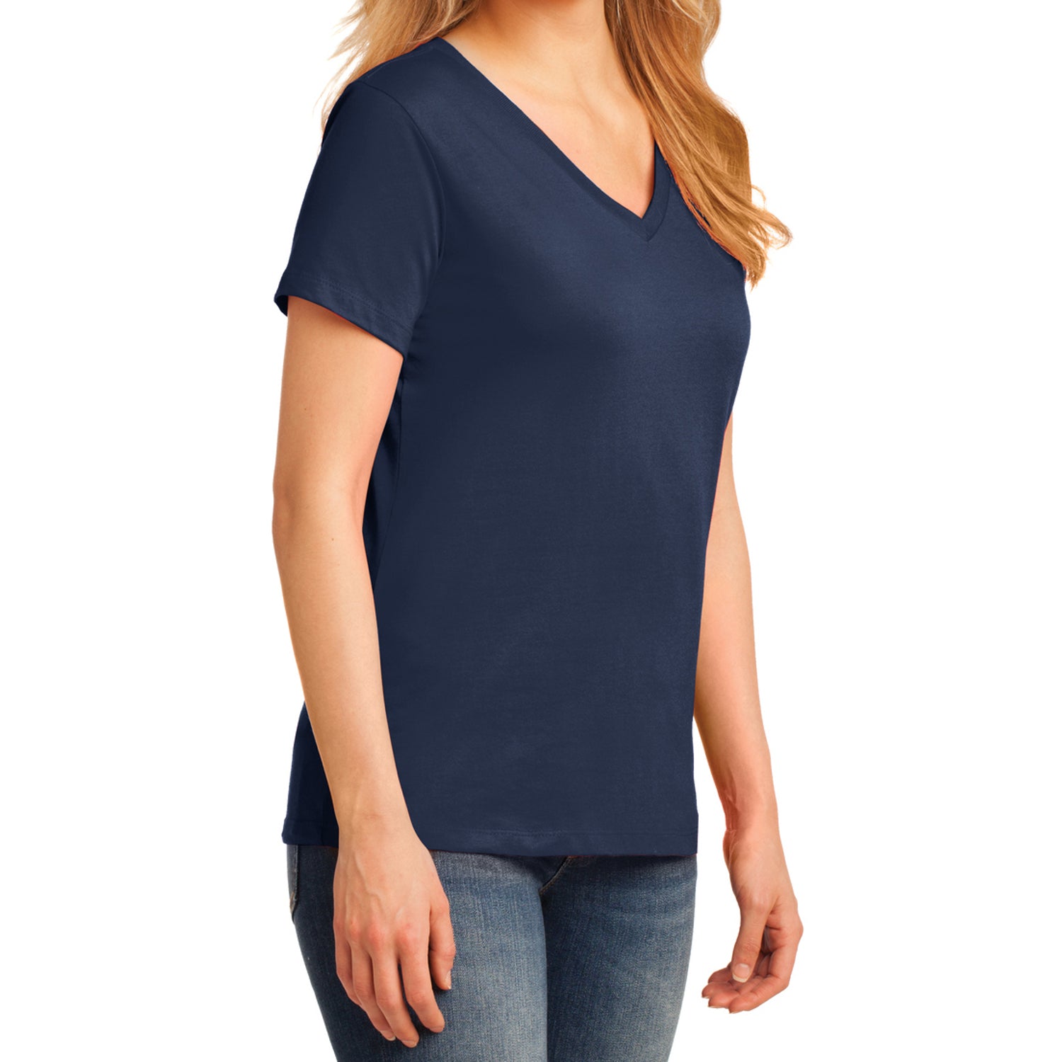 Women's Core Cotton V-Neck Tee Navy - Side