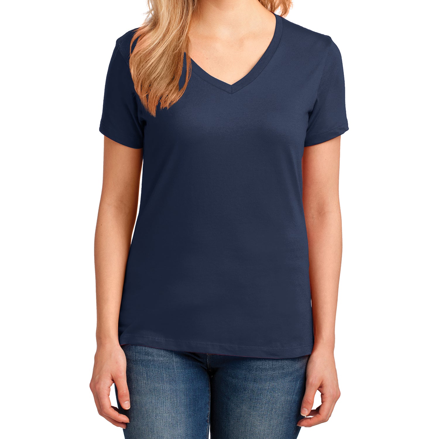 Women's Core Cotton V-Neck Tee Navy - Front