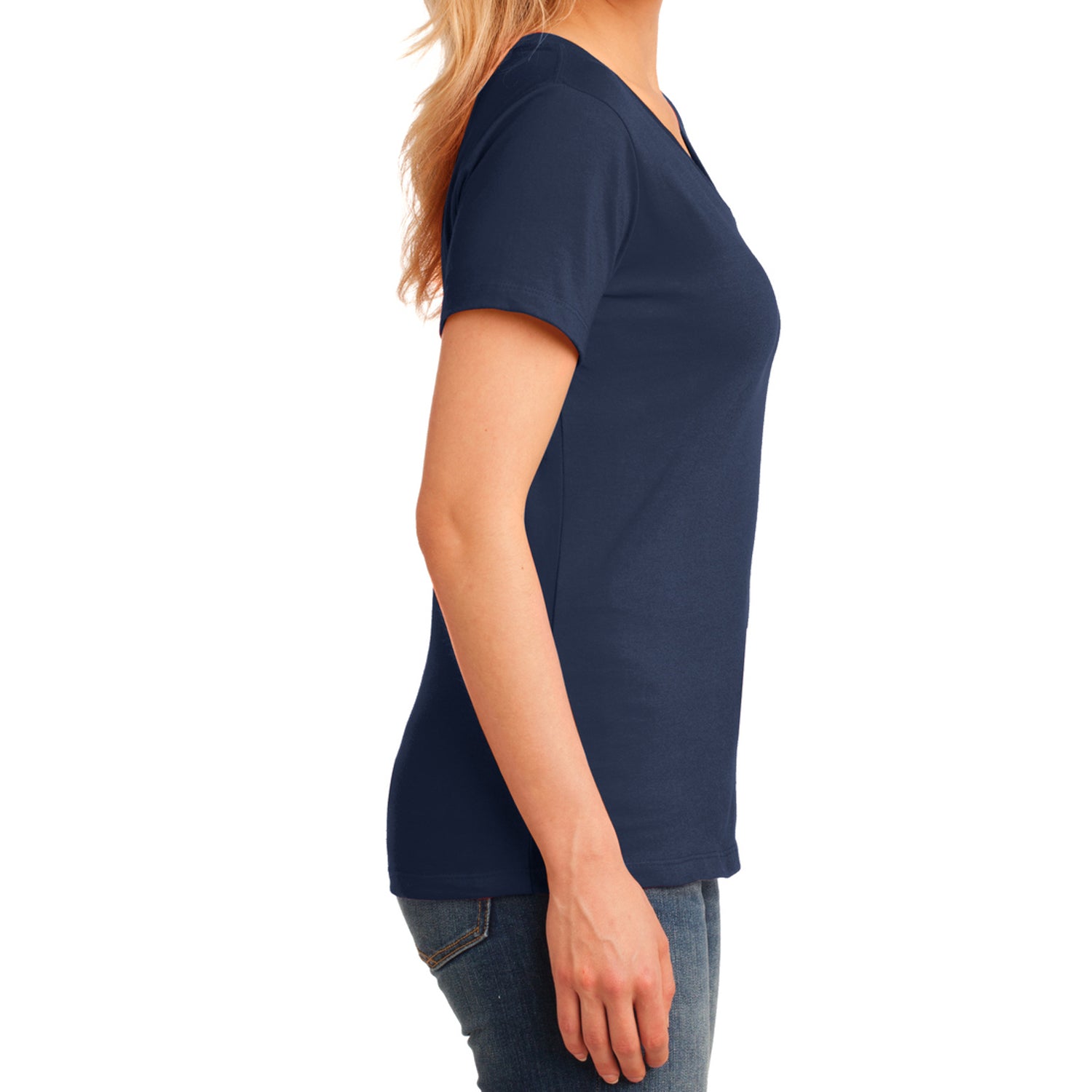 Women's Core Cotton V-Neck Tee Navy - Side