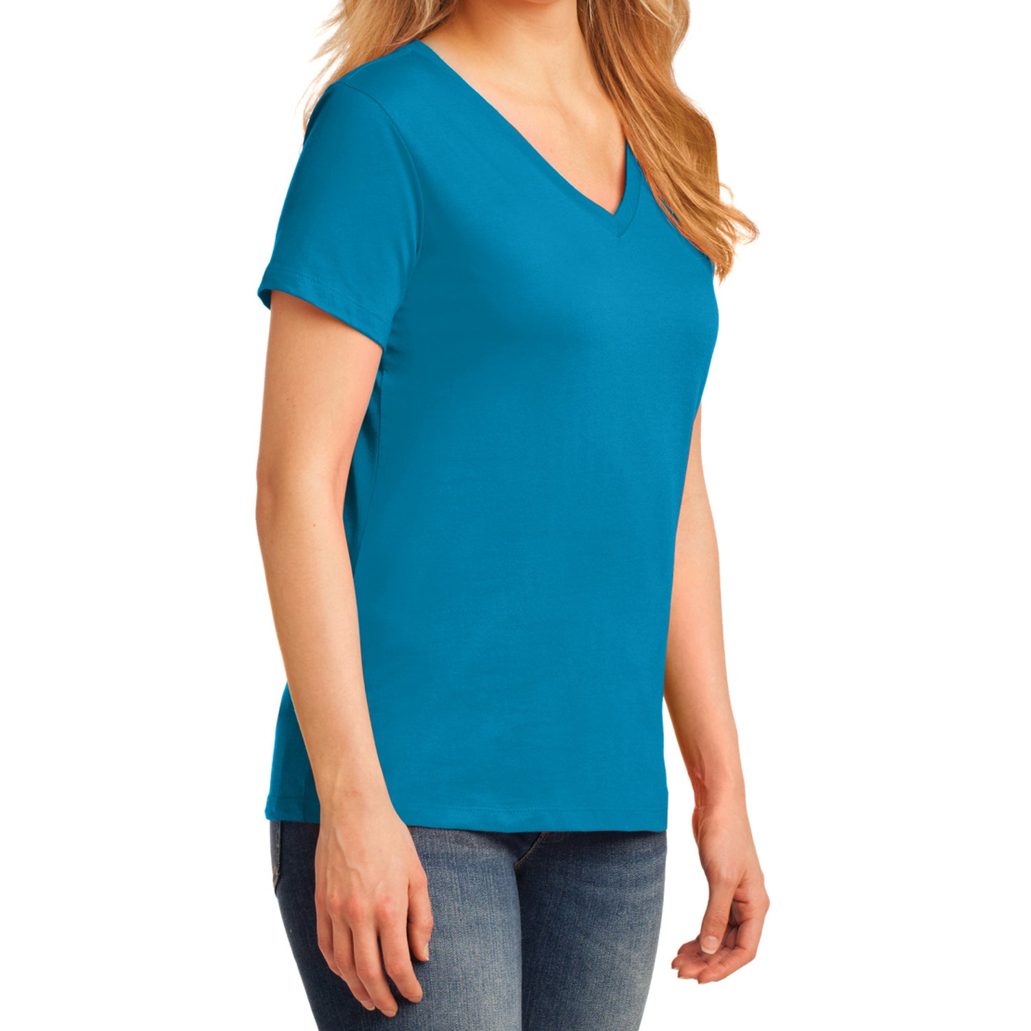 Women's Core Cotton V-Neck Tee - Neon Blue - Side
