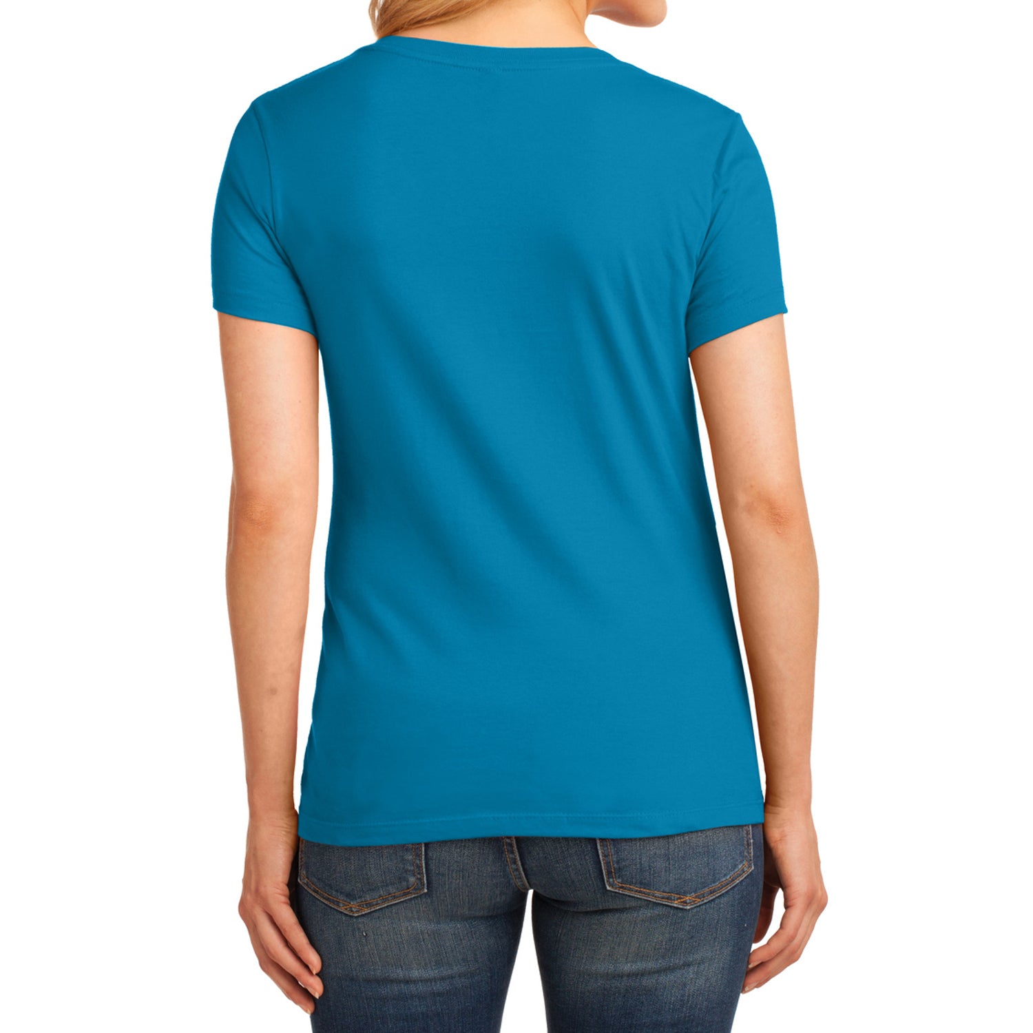 Women's Core Cotton V-Neck Tee - Neon Blue - Back