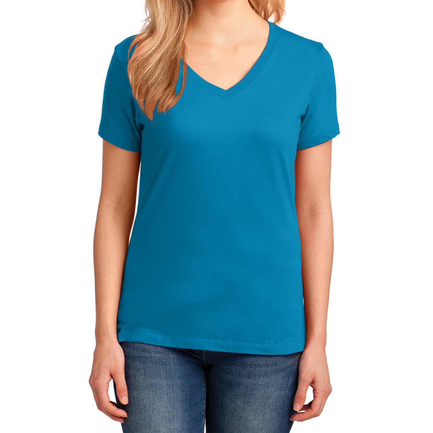Women's Core Cotton V-Neck Tee - Neon Blue - Front