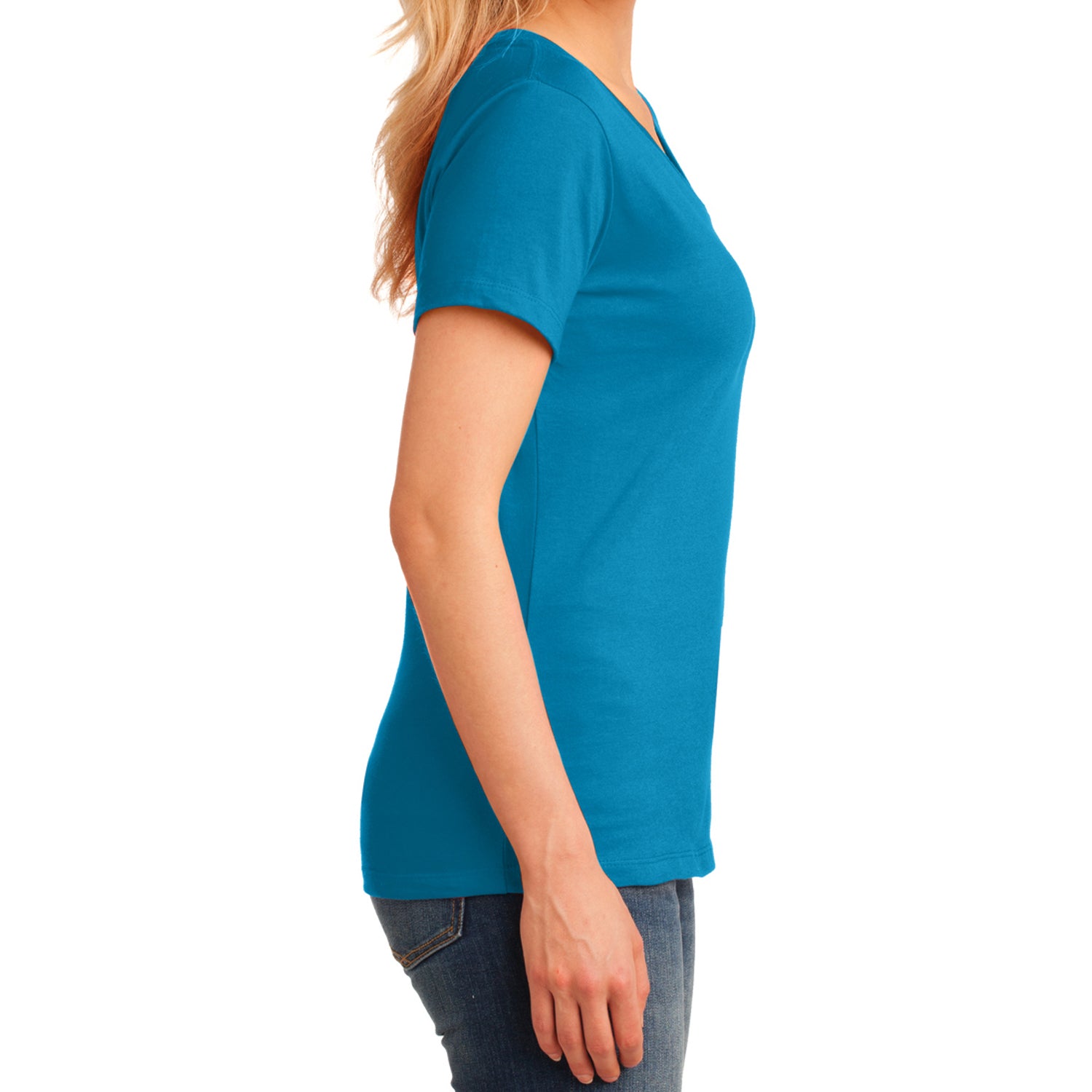 Women's Core Cotton V-Neck Tee - Neon Blue - Side