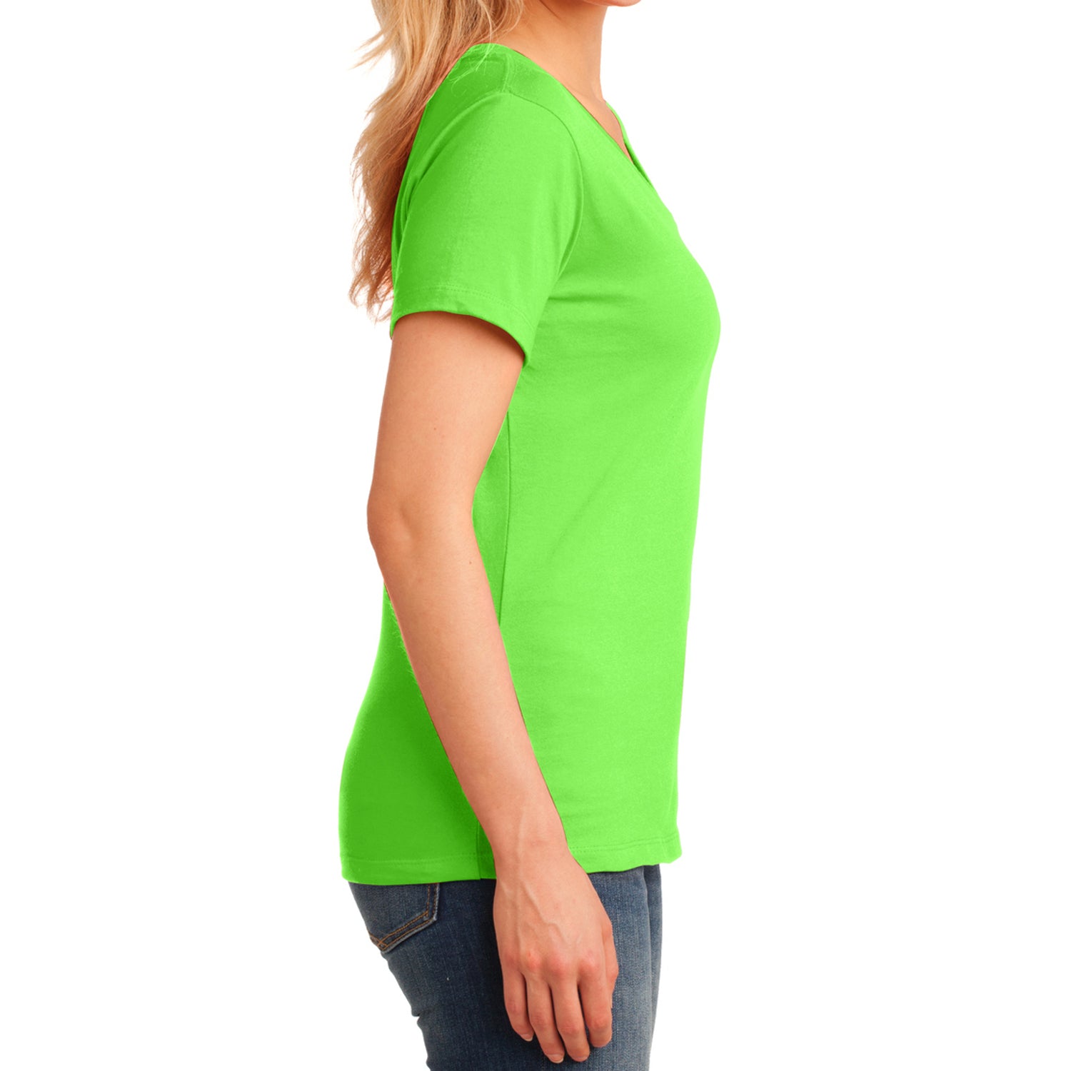 Women's Core Cotton V-Neck Tee - Neon Green - Side