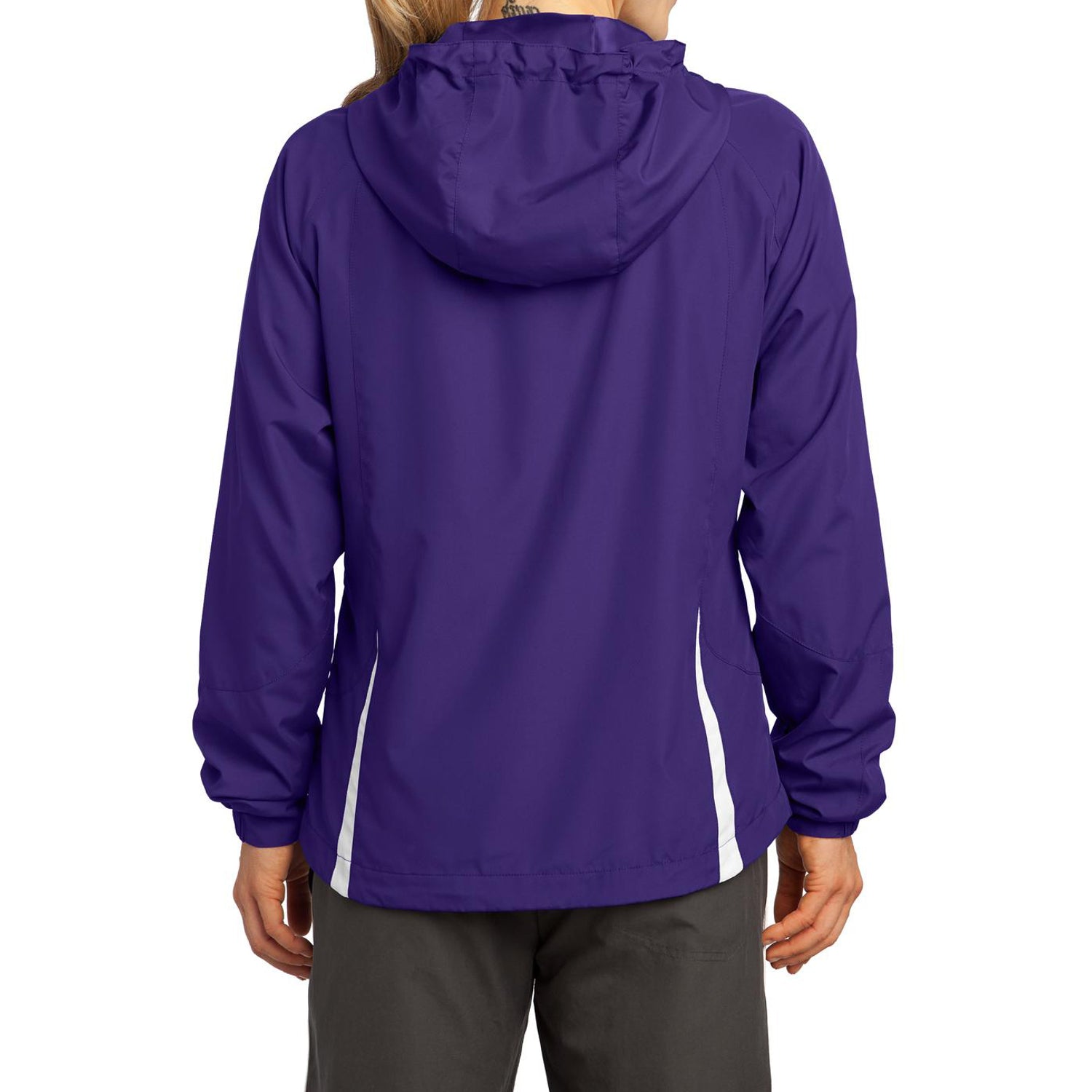 Mafoose Women's Colorblock Hooded Raglan Jacket Purple/White-Back