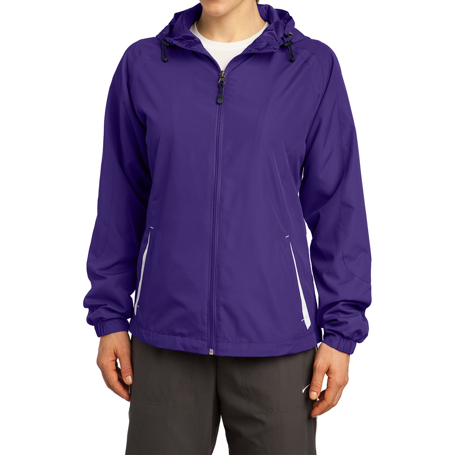 Mafoose Women's Colorblock Hooded Raglan Jacket Purple/White-Front