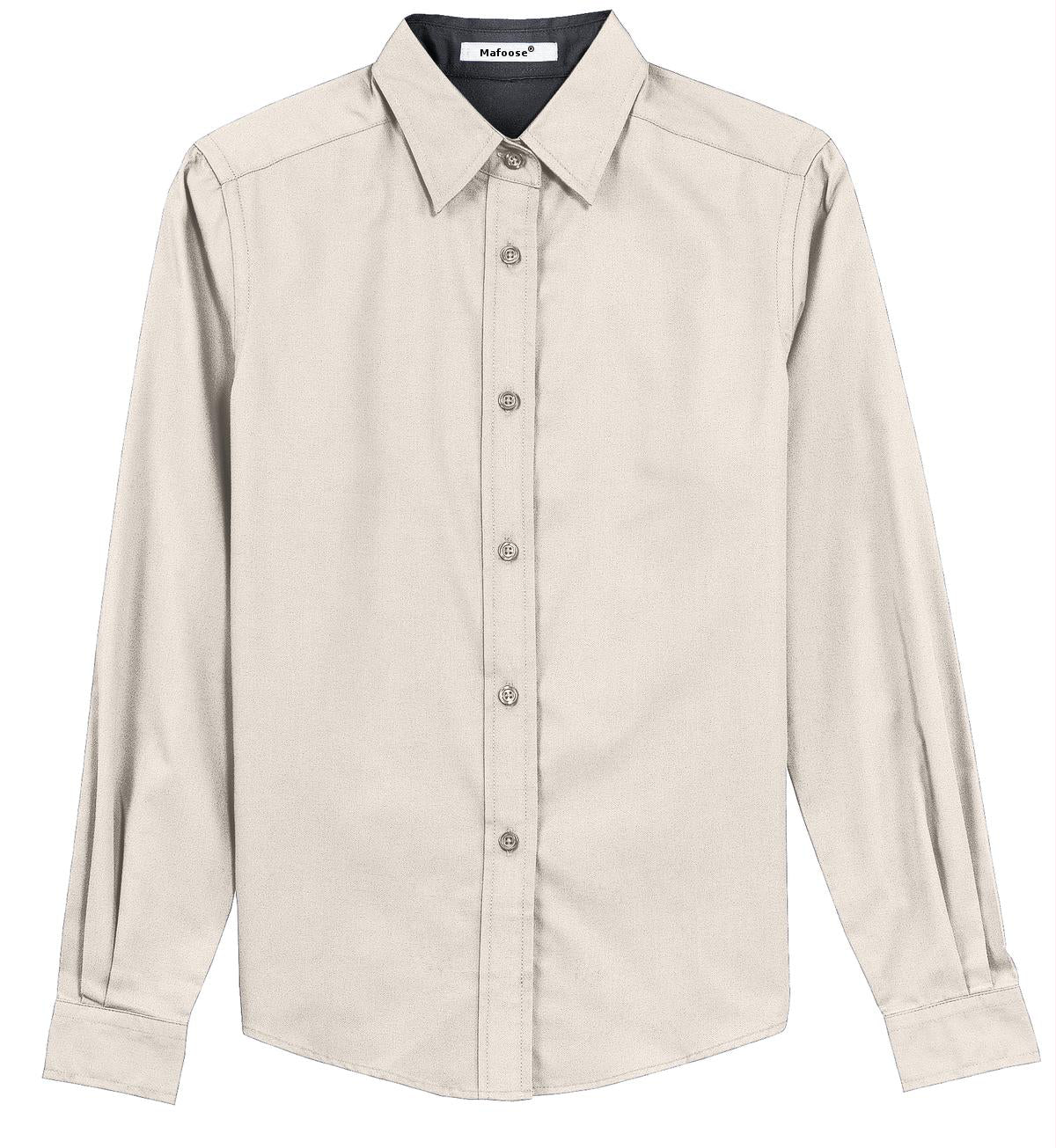 Mafoose Women's Long Sleeve Easy Care Shirt Light Stone/ Classic Navy-Front