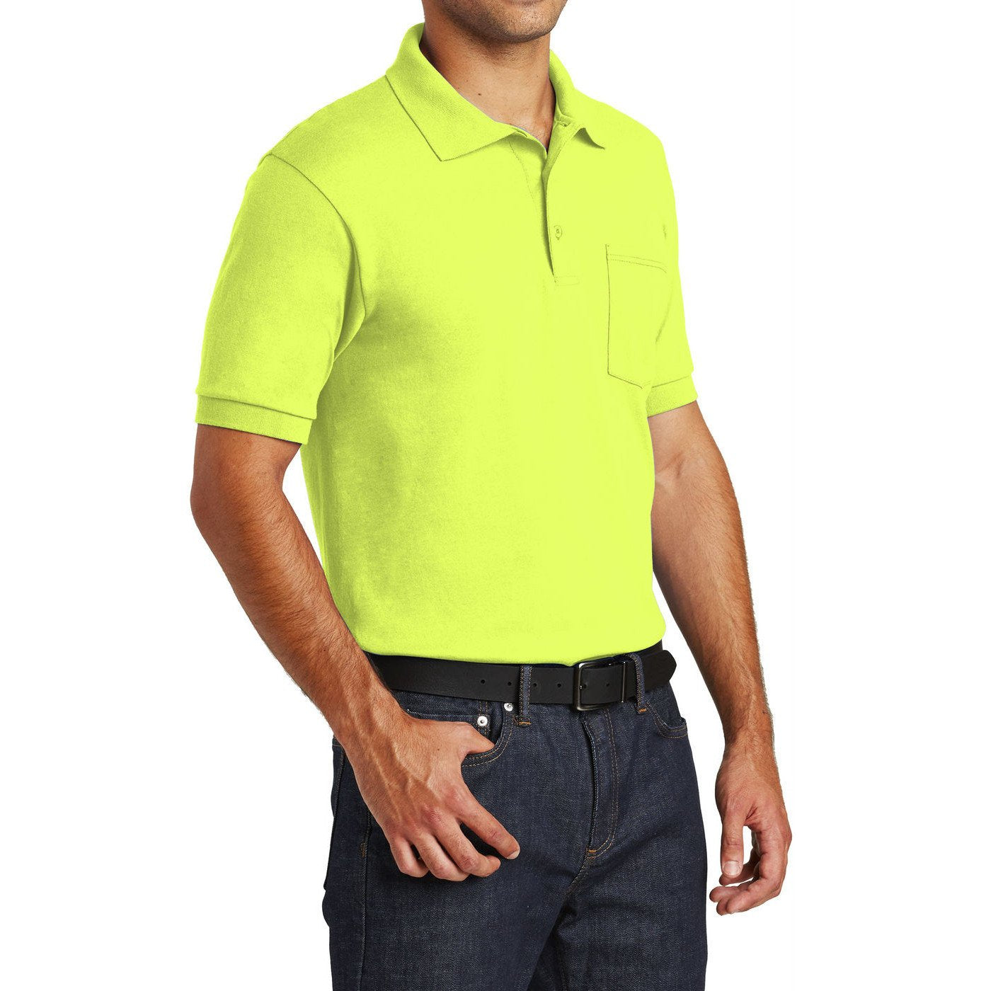 Mafoose Men's Core Blend Jersey Knit Pocket Polo Shirt Safety Green