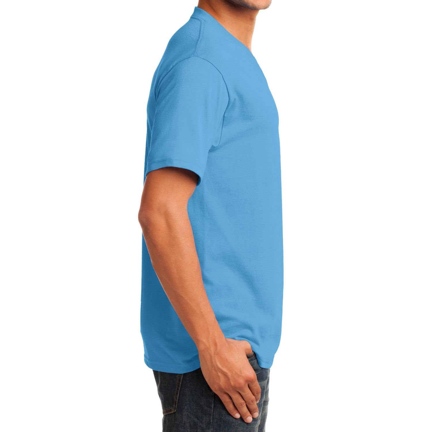 Men's Core Cotton V-Neck Tee Aquatic Blue - Side