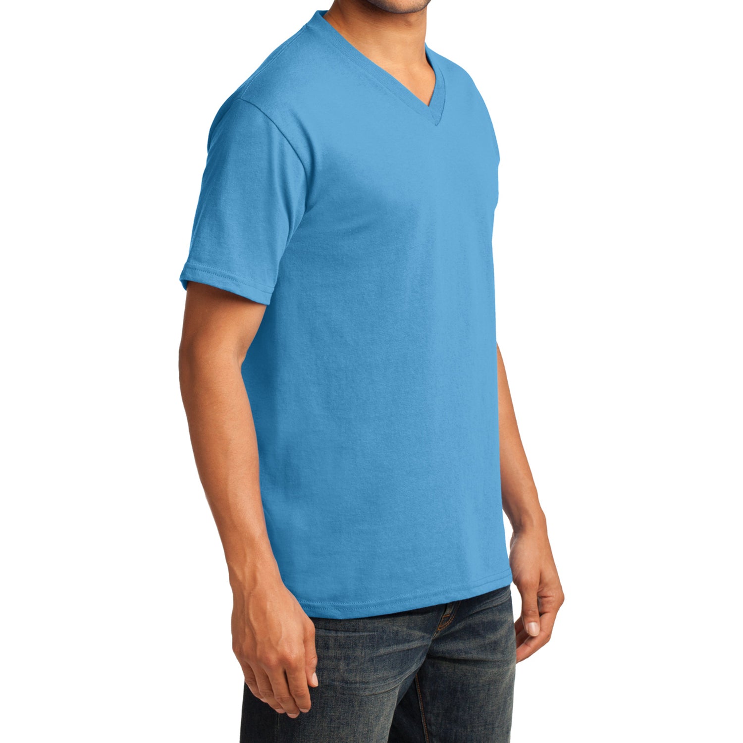 Men's Core Cotton V-Neck Tee Aquatic Blue - Side