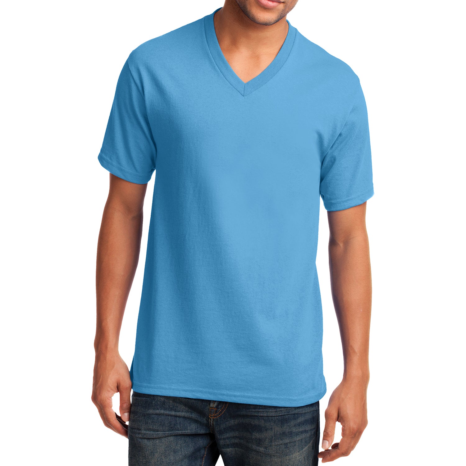 Men's Core Cotton V-Neck Tee Aquatic Blue - Front