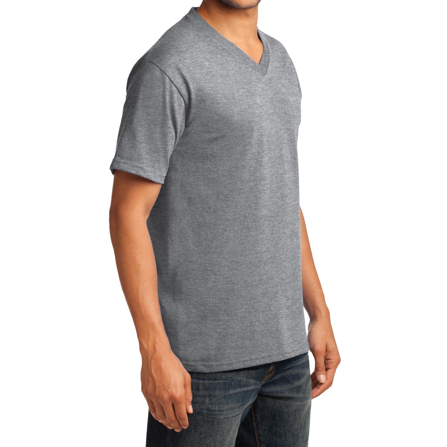Men's Core Cotton V-Neck Tee Athletic Heather - Side