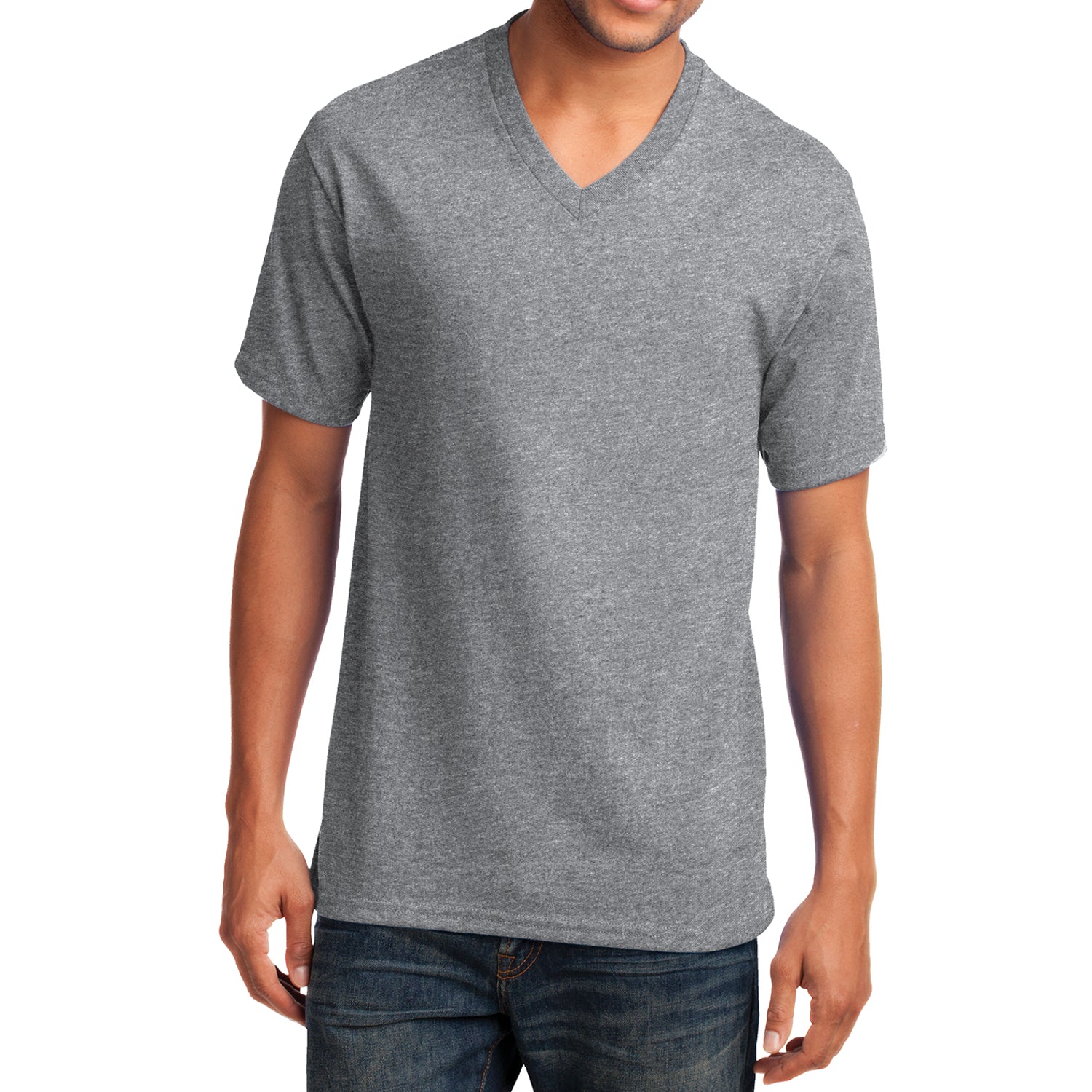 Men's Core Cotton V-Neck Tee Athletic Heather - Front