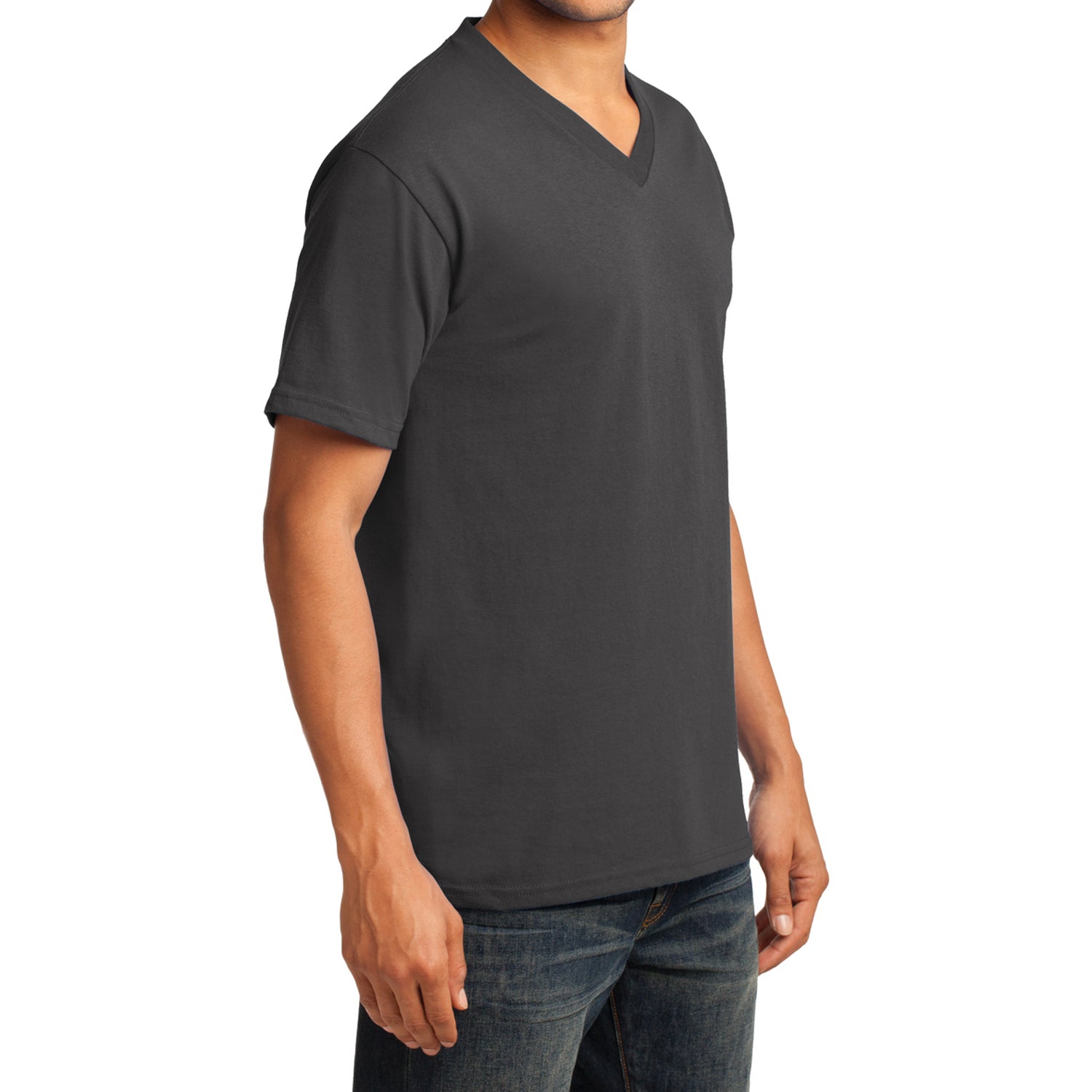 Men's Core Cotton V-Neck Tee Charcoal - Side