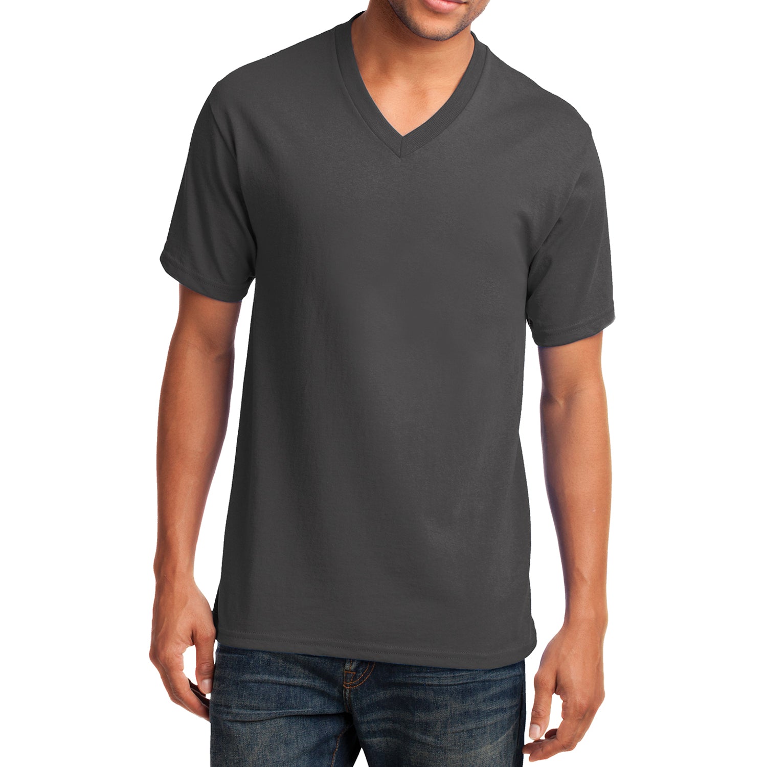 Men's Core Cotton V-Neck Tee Charcoal - Front