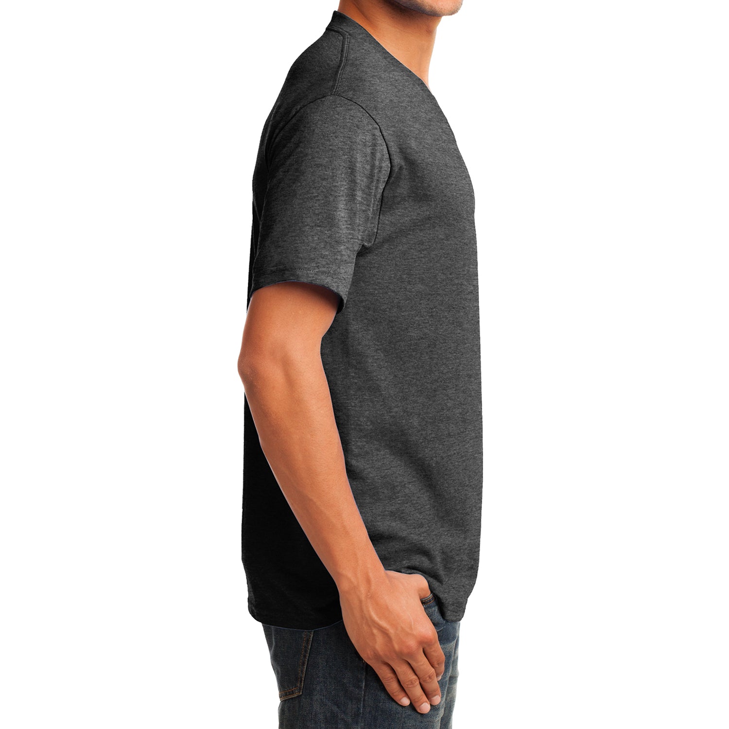 Men's Core Cotton V-Neck Tee Dark Heather Grey - Side