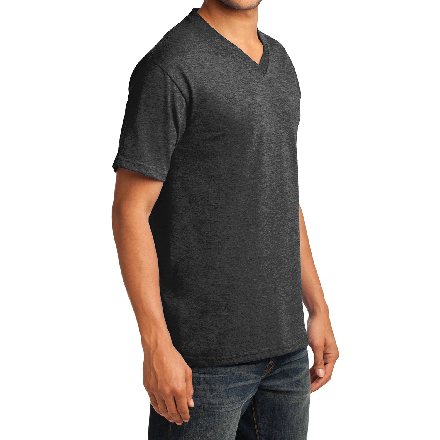 Men's Core Cotton V-Neck Tee Dark Heather Grey - Side