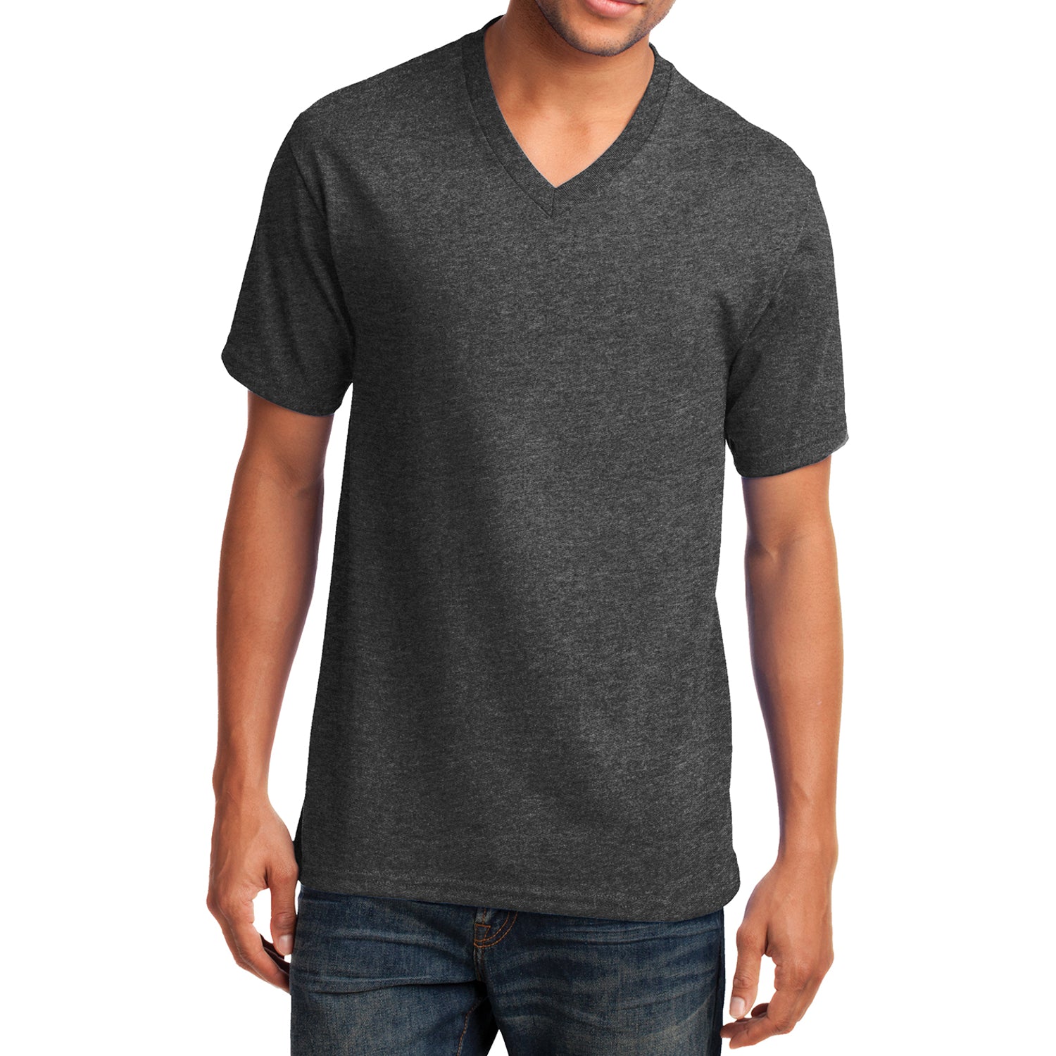 Men's Core Cotton V-Neck Tee Dark Heather Grey - Front