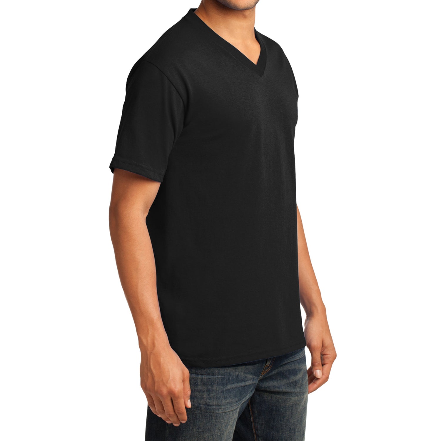 Men's Core Cotton V-Neck Tee Jet Black - Side