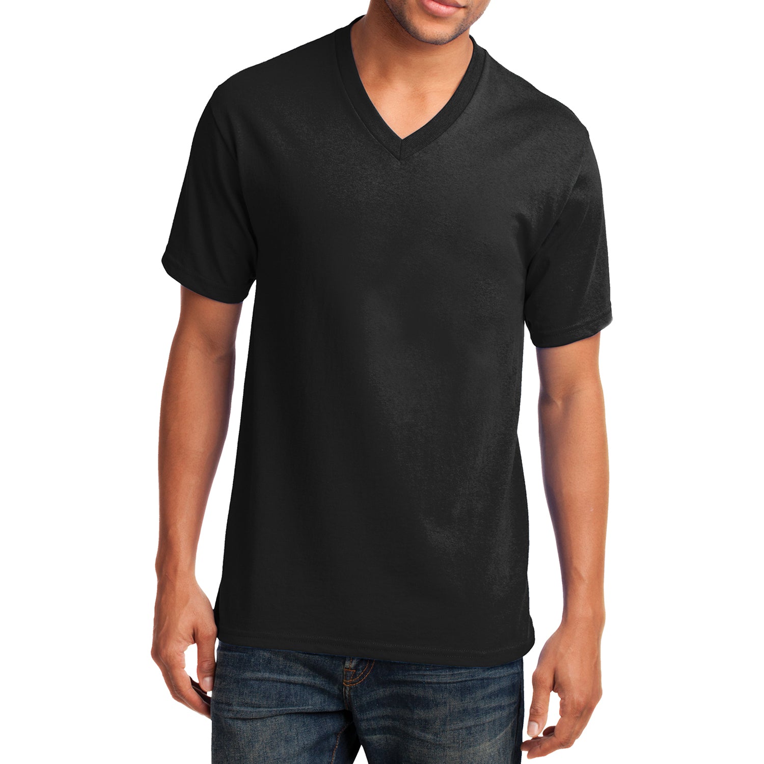 Men's Core Cotton V-Neck Tee Jet Black - Front