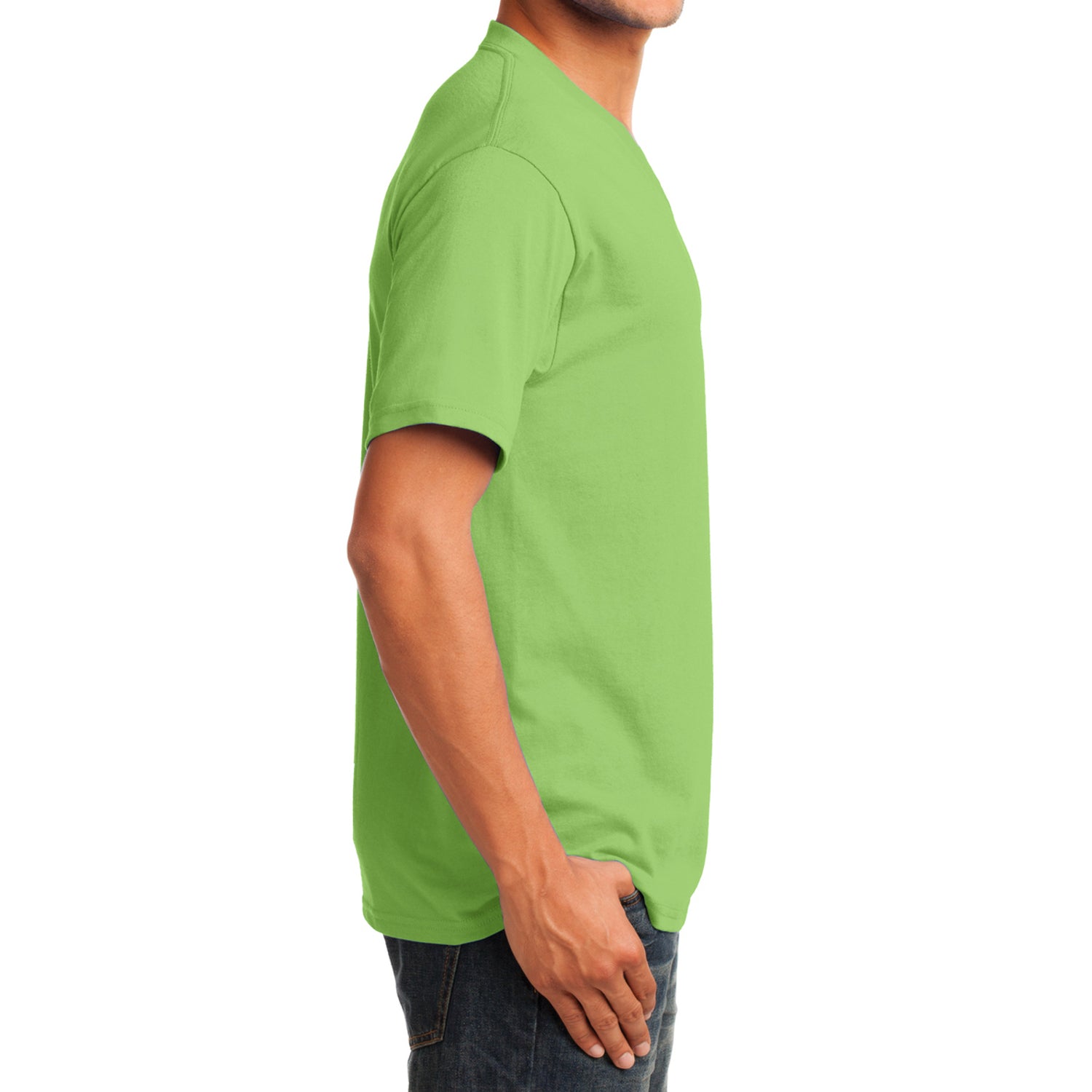 Men's Core Cotton V-Neck Tee Lime - Side