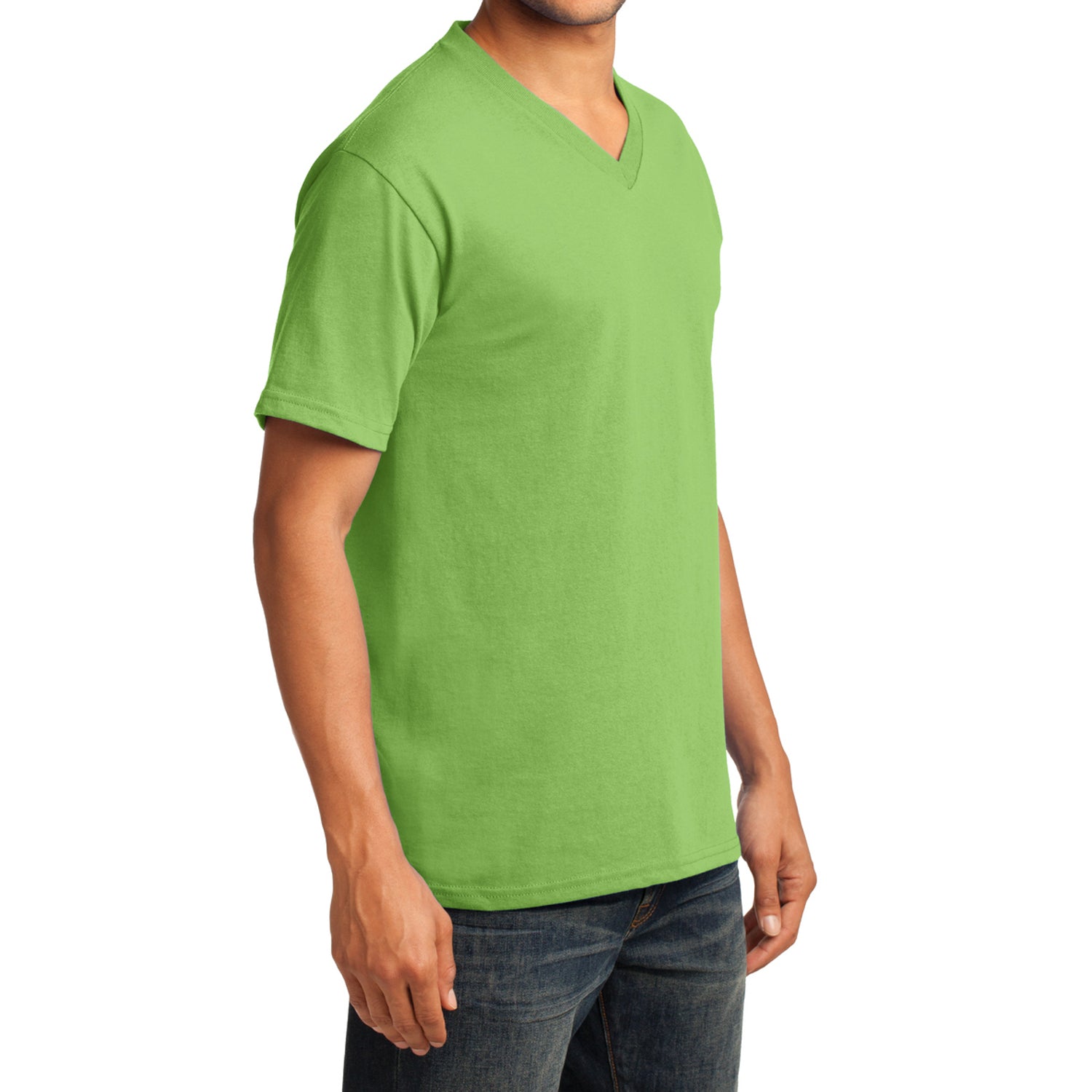 Men's Core Cotton V-Neck Tee Lime - Side