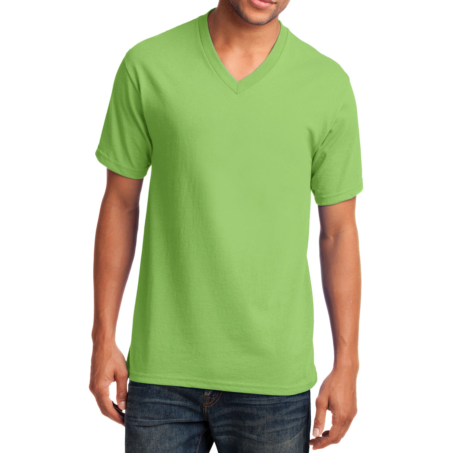 Men's Core Cotton V-Neck Tee Lime - Front